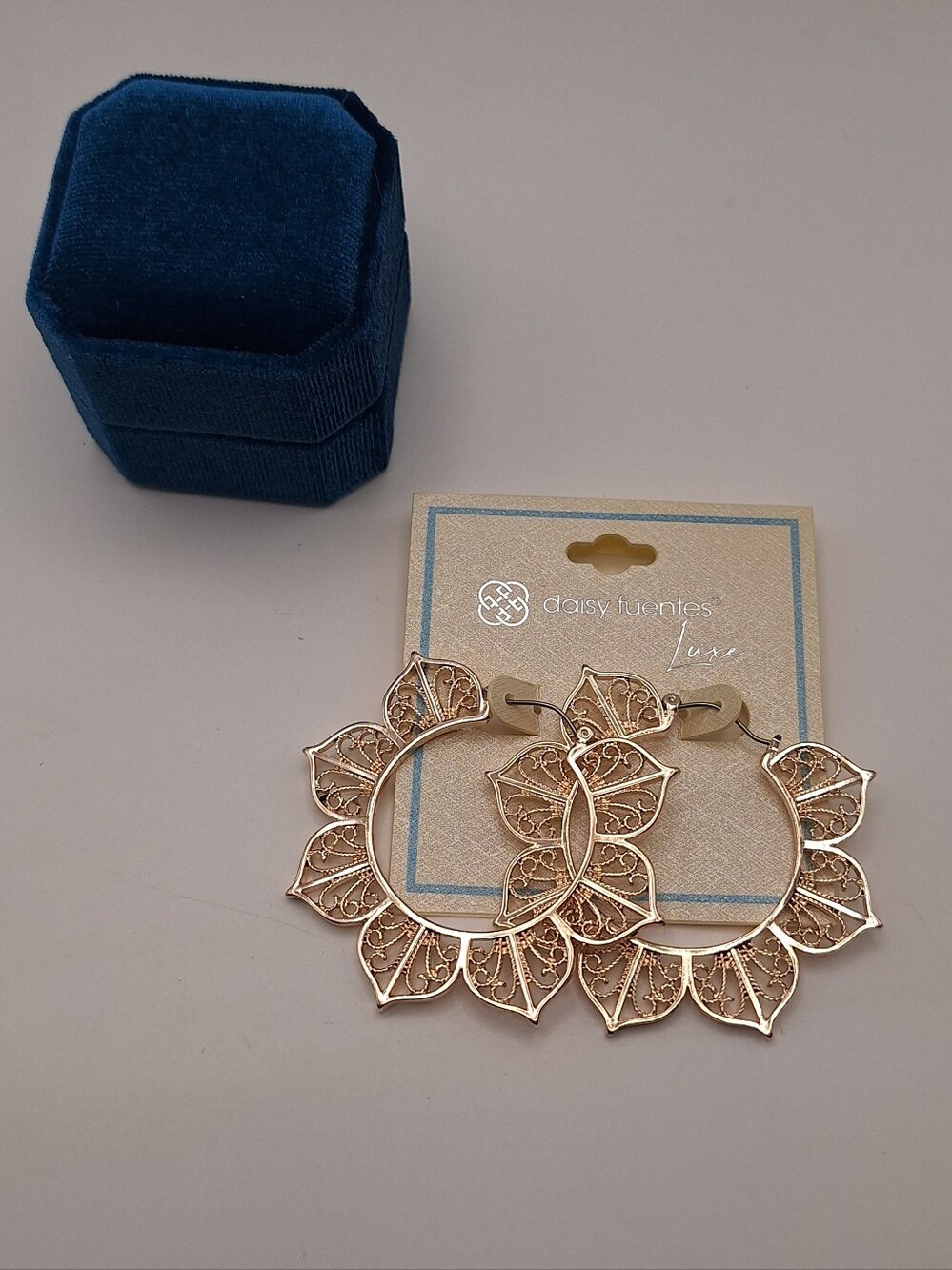 Daisy Fuentes Luxe Rose Gold Filigree Floral Statement Hoop Earrings